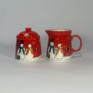 Holiday Home Accents Belk Exclusive Snowman Snowflake Red Sugar And Creamer Set